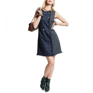 Julia Jordan Mixed Plaid Navy & Yellow Sheath Dress, size 12